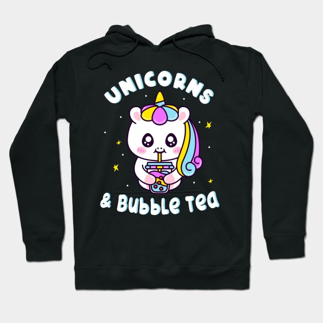 Unicorns And Bubble Tea Chibi Cute Unicorn Hoodie by Foxxy Merch